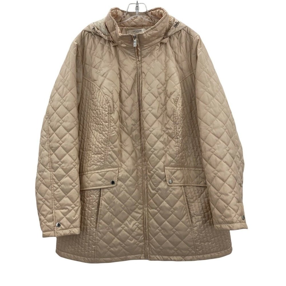 Liz Claiborne Women's 2X Packable Quilted Jacket Hooded Plus Size Pink A273558